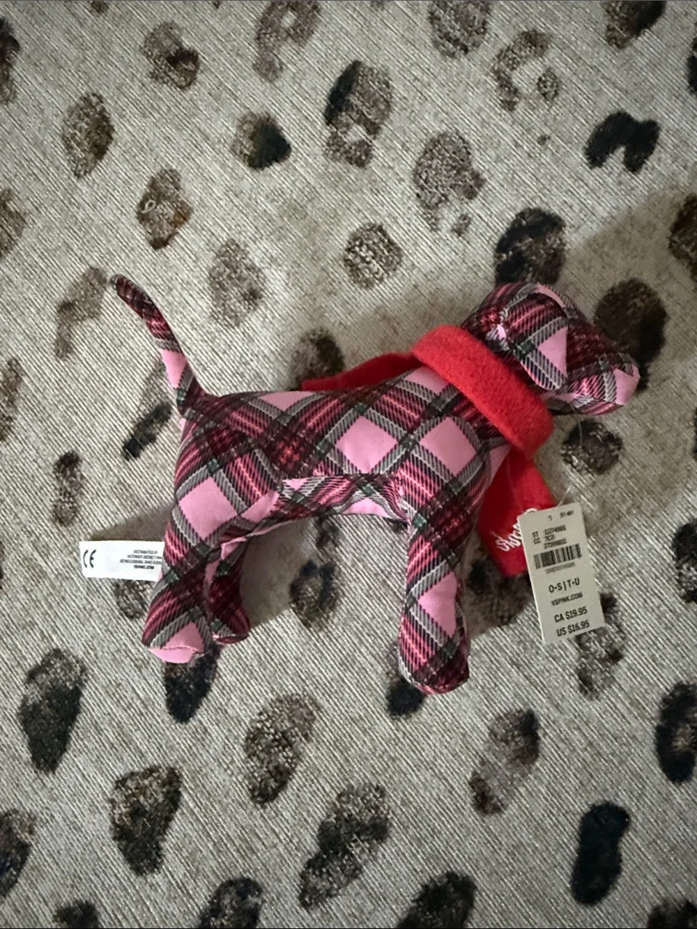 PINK Victoria's Secret Pink & Red Plaid Dog Figurine with Red Bow